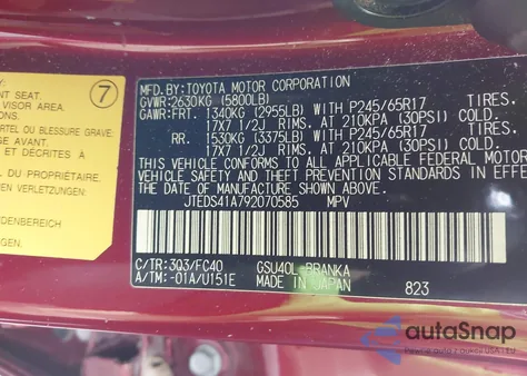 2009 Toyota Highlander z USA, uszkodzony, nr VIN JTEDS41A792070585